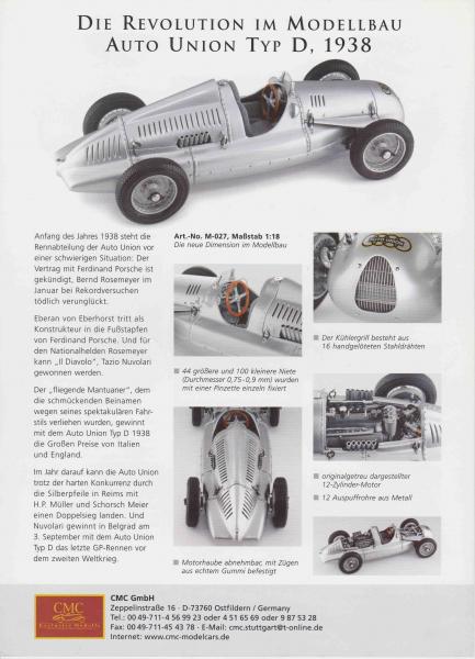 Dépliant Auto Union Type D 1938 Fabrice Lachavanne